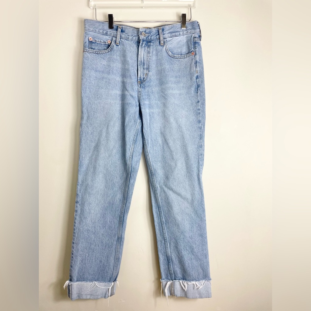 MNG Mango Straight Leg Light Wash Cuffed Jeans